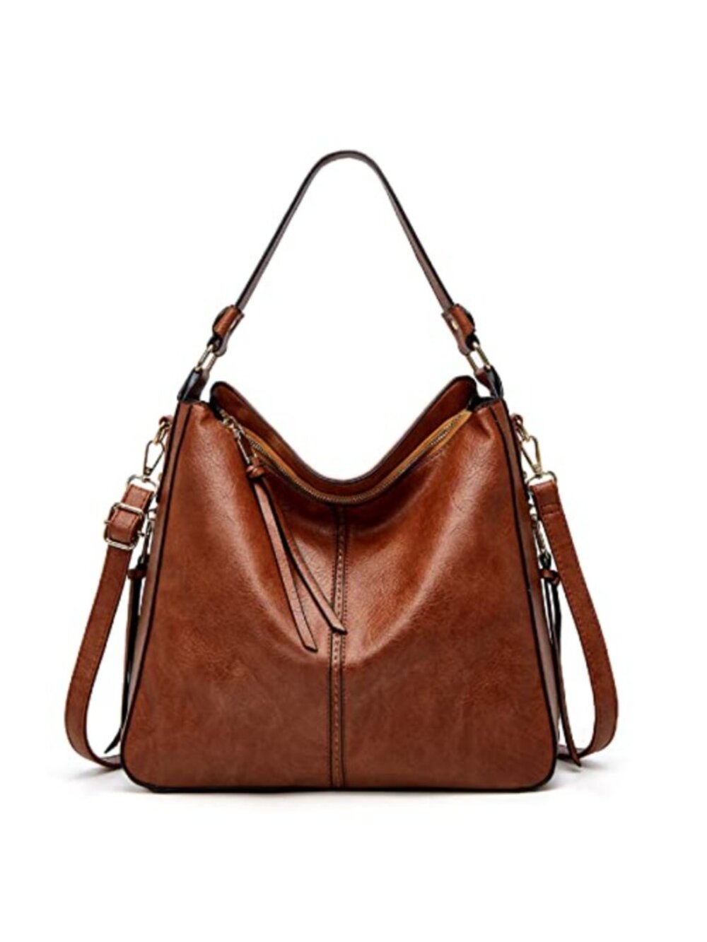 Large Hobo Crossbody Bag Vegan PU Leather Multi Pocket Adjustable Strap